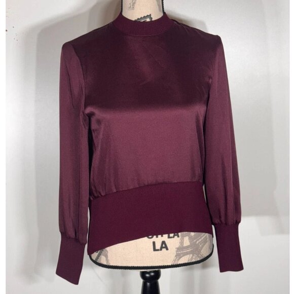 Ted Baker London Satin Crewneck Blouse, Burgundy, Womens Size 0 - Picture 2 of 6